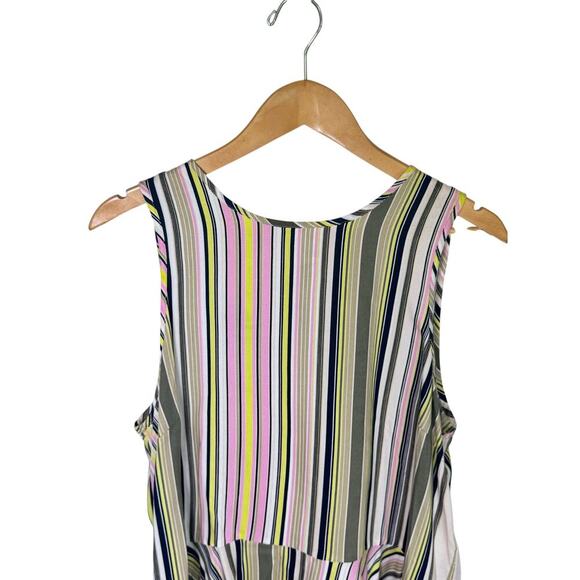 New LIBBY EDELMAN High-Low Dreamy Multicolor Striped Sleeveless Blouse Sz L - Picture 4 of 13